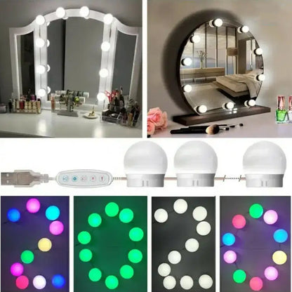 LED підсвічування для дзеркала з регулюванням яскравості та USB, / Світлодіодні лампочки 10 шт для гримерного дзеркала