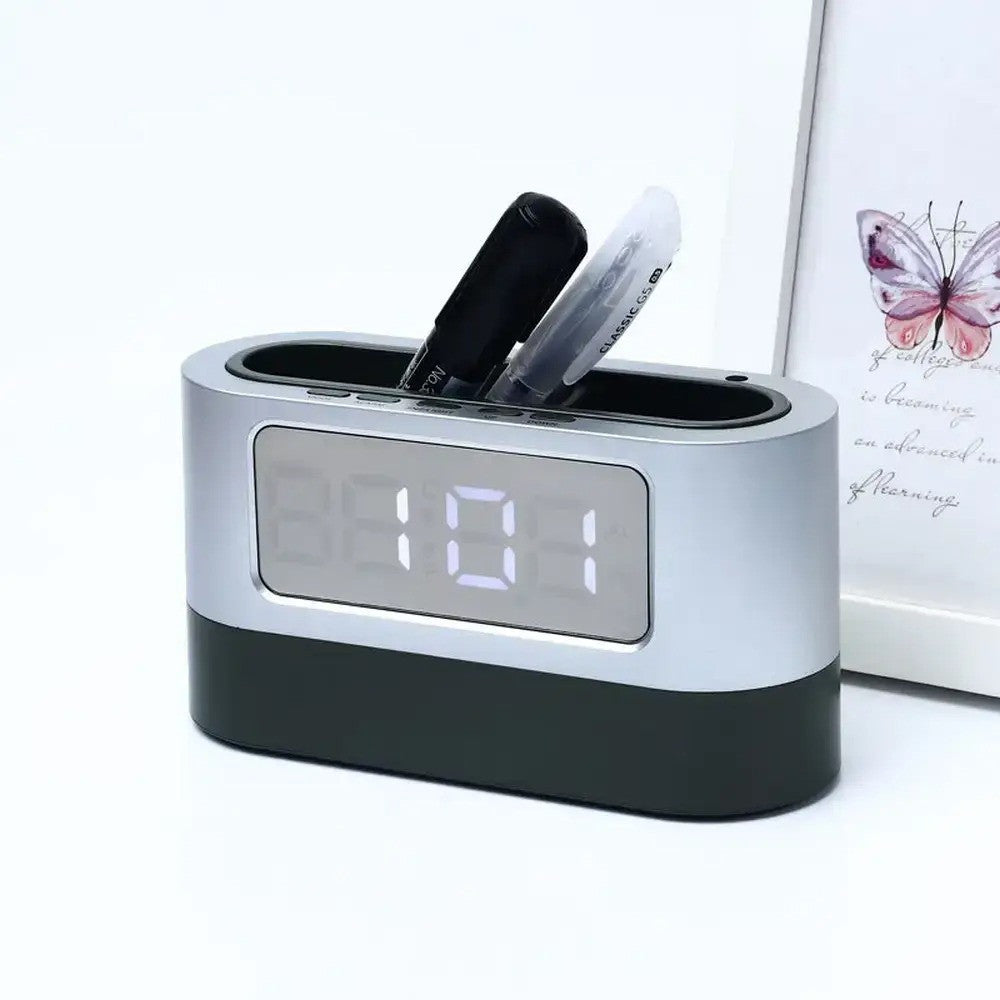 Електронний годинник з підставкою для ручок Сірий 038 / Настільний годинник підставка з USB циферблат