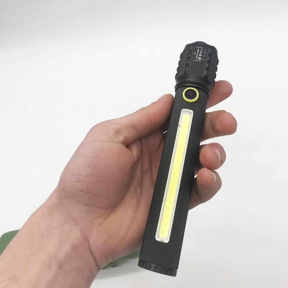 Акумуляторний ліхтар 2в1 з USB зарядкою BL-C73-P50, Чорний / Ручний потужний ліхтар із бічним світлом та Кейсом