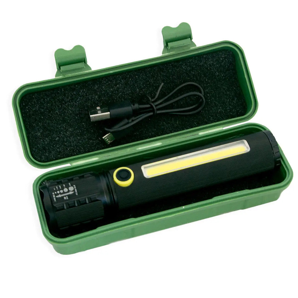 Акумуляторний ліхтар 2в1 з USB зарядкою BL-C73-P50, Чорний / Ручний потужний ліхтар із бічним світлом та Кейсом