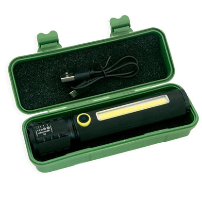 Акумуляторний ліхтар 2в1 з USB зарядкою BL-C73-P50, Чорний / Ручний потужний ліхтар із бічним світлом та Кейсом
