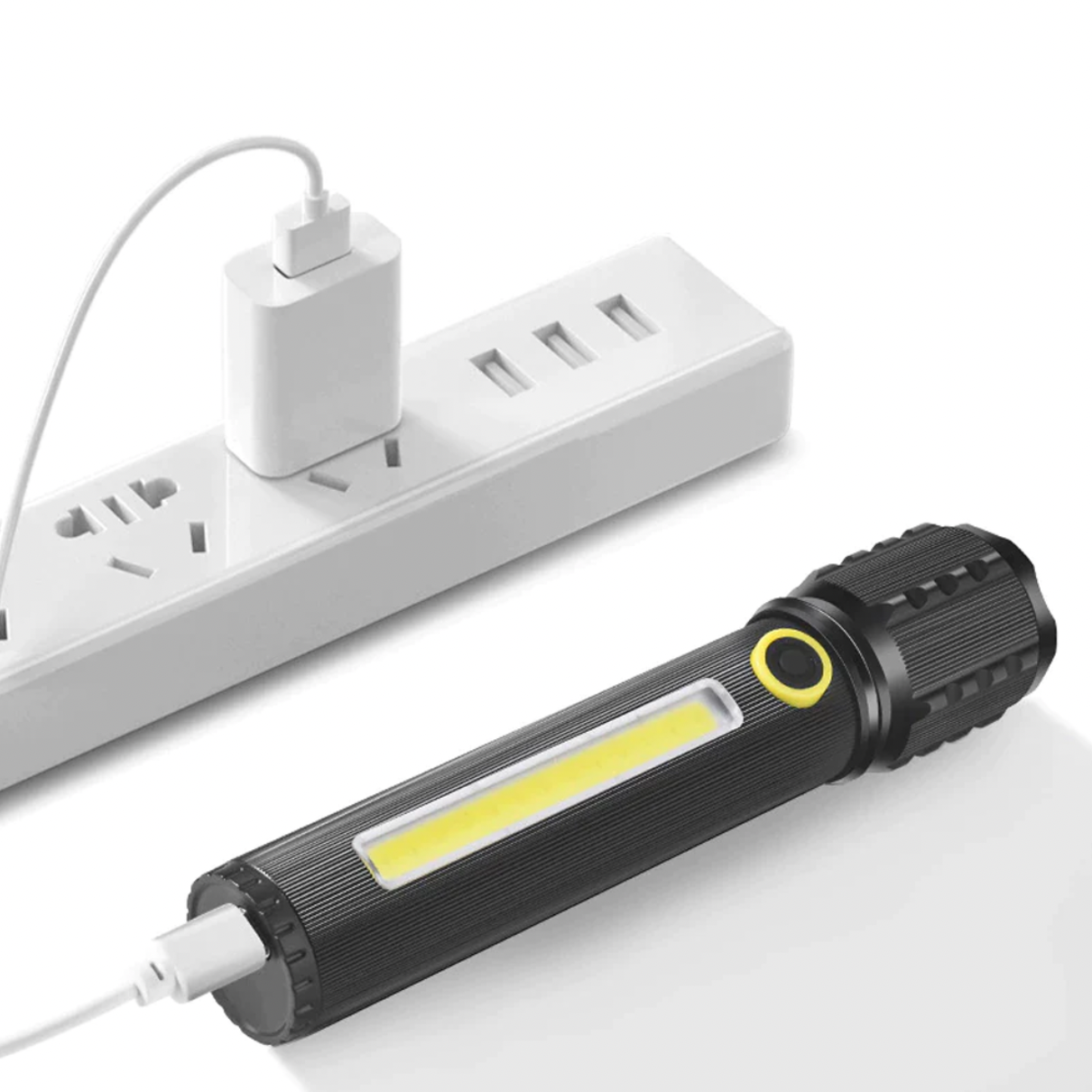 Акумуляторний ліхтар 2в1 з USB зарядкою BL-C73-P50, Чорний / Ручний потужний ліхтар із бічним світлом та Кейсом