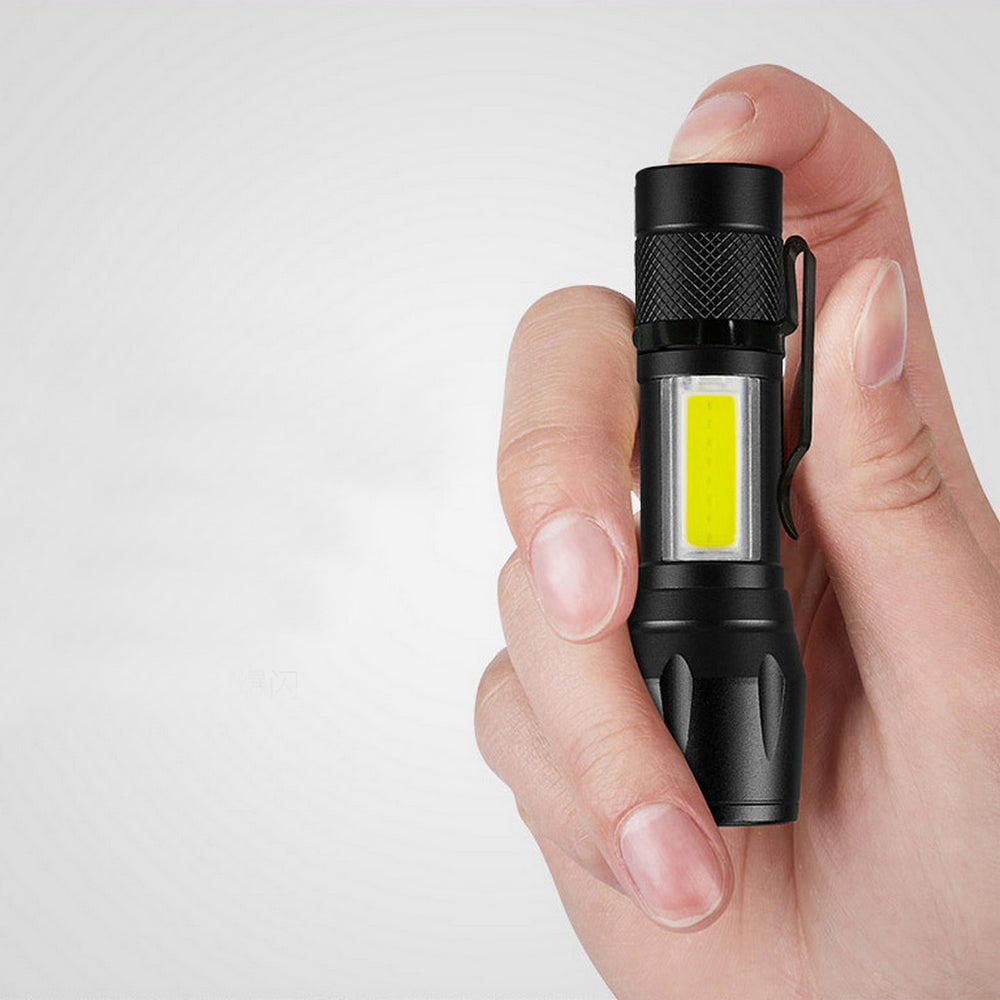 Акумуляторний ручний ліхтар із USB, бічним світлом та ZOOM HB-513-XPE + COB, Чорний / Тактичний ліхтарик з кейсом