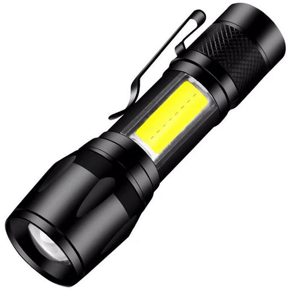 Акумуляторний ручний ліхтар із USB, бічним світлом та ZOOM HB-513-XPE + COB, Чорний / Тактичний ліхтарик з кейсом