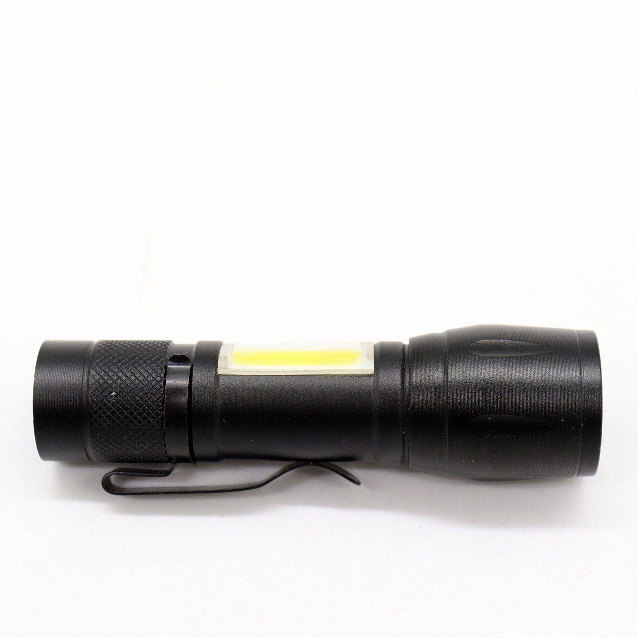 Акумуляторний ручний ліхтар із USB, бічним світлом та ZOOM HB-513-XPE + COB, Чорний / Тактичний ліхтарик з кейсом