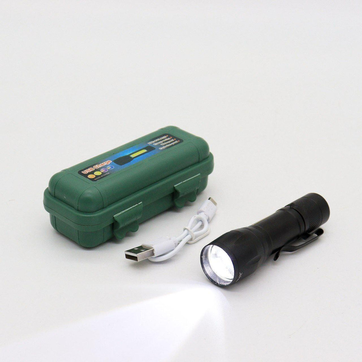 Акумуляторний ручний ліхтар із USB, бічним світлом та ZOOM HB-513-XPE + COB, Чорний / Тактичний ліхтарик з кейсом