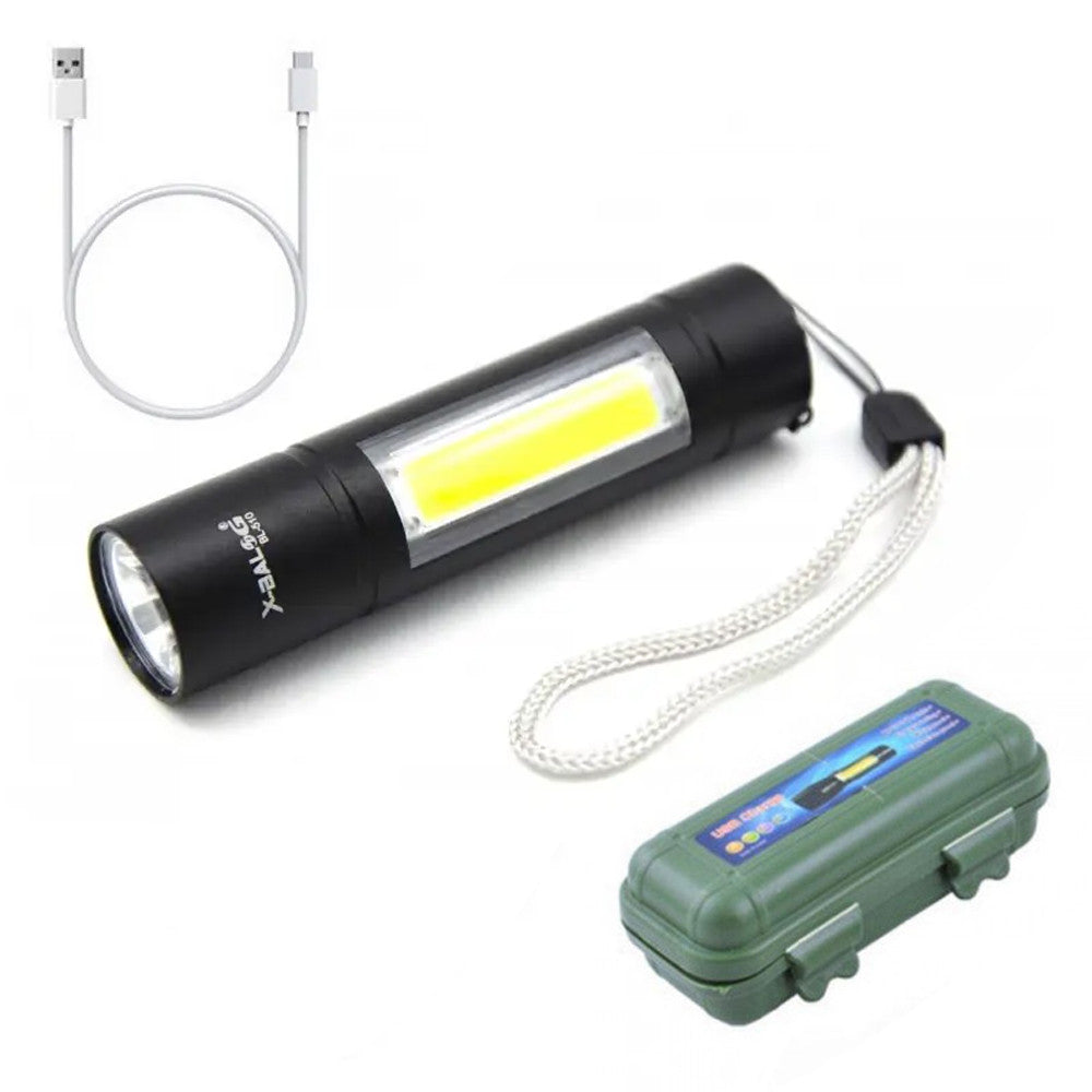 Ручний ліхтарик кишеньковий із USB зарядкою, BL-1501, Чорний / Акумуляторний тактичний ліхтар із кейсом