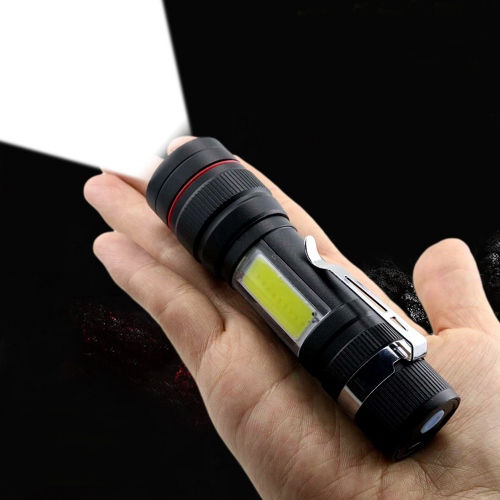 Ручний ліхтарик з акумулятором та USB зарядкою BL-520, Чорний / Світлодіодний ліхтар з боковим підсвічуванням