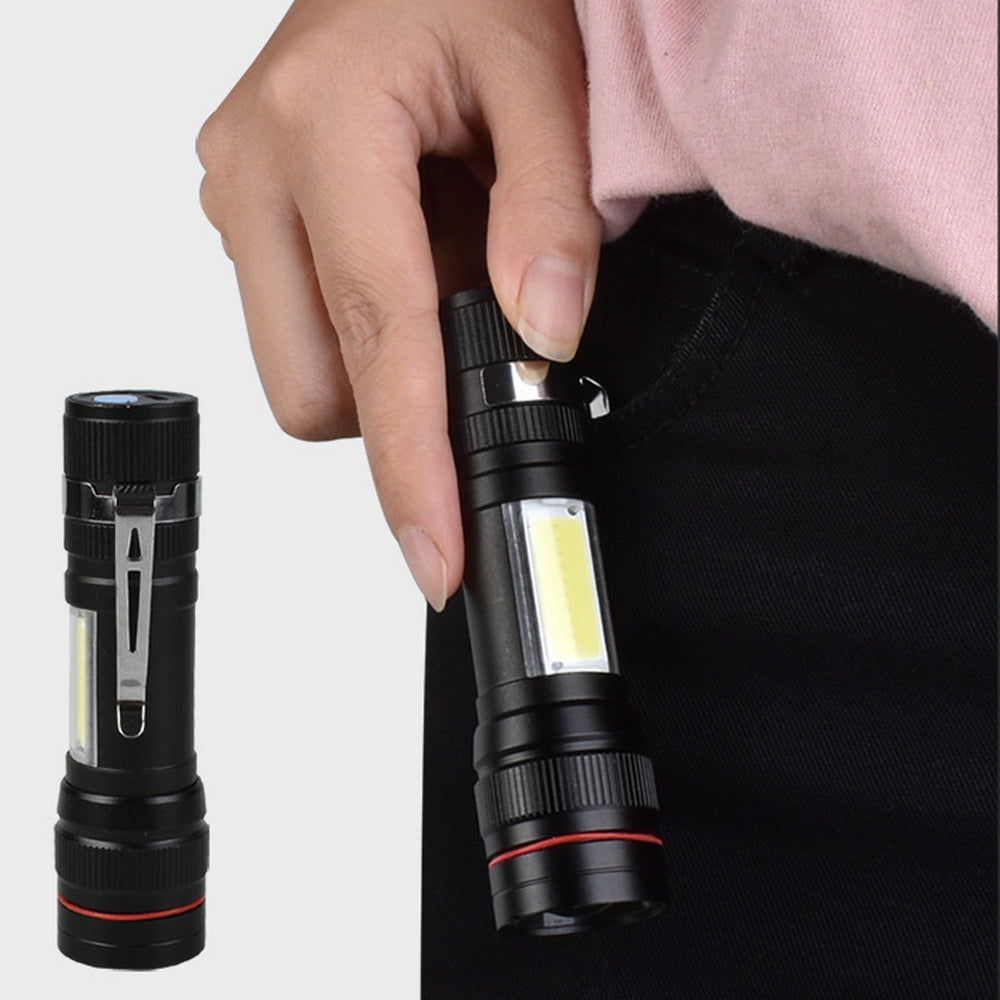 Ручний ліхтарик з акумулятором та USB зарядкою BL-520, Чорний / Світлодіодний ліхтар з боковим підсвічуванням