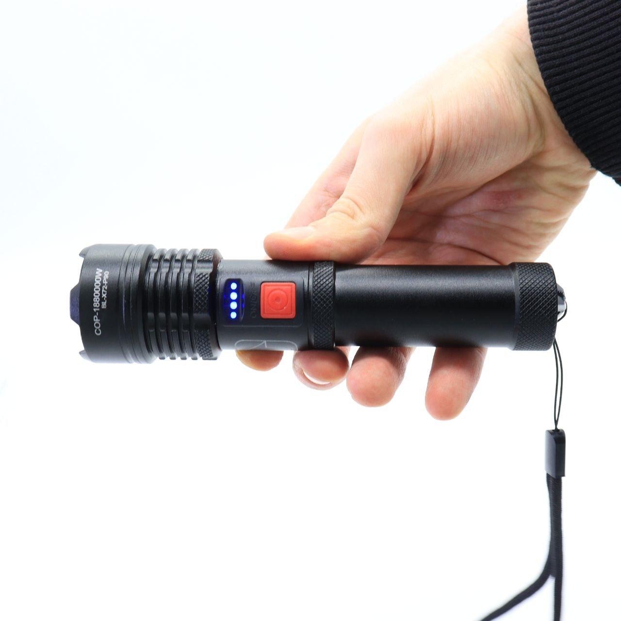 Акумуляторний ручний ліхтар із USB, 5 режимів, BL-X72-P90, Чорний / Ліхтар тактичний ручний