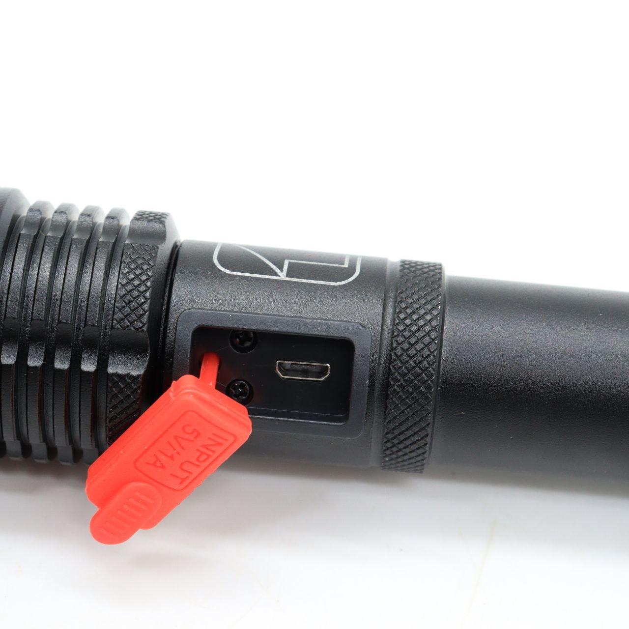 Акумуляторний ручний ліхтар із USB, 5 режимів, BL-X72-P90, Чорний / Ліхтар тактичний ручний
