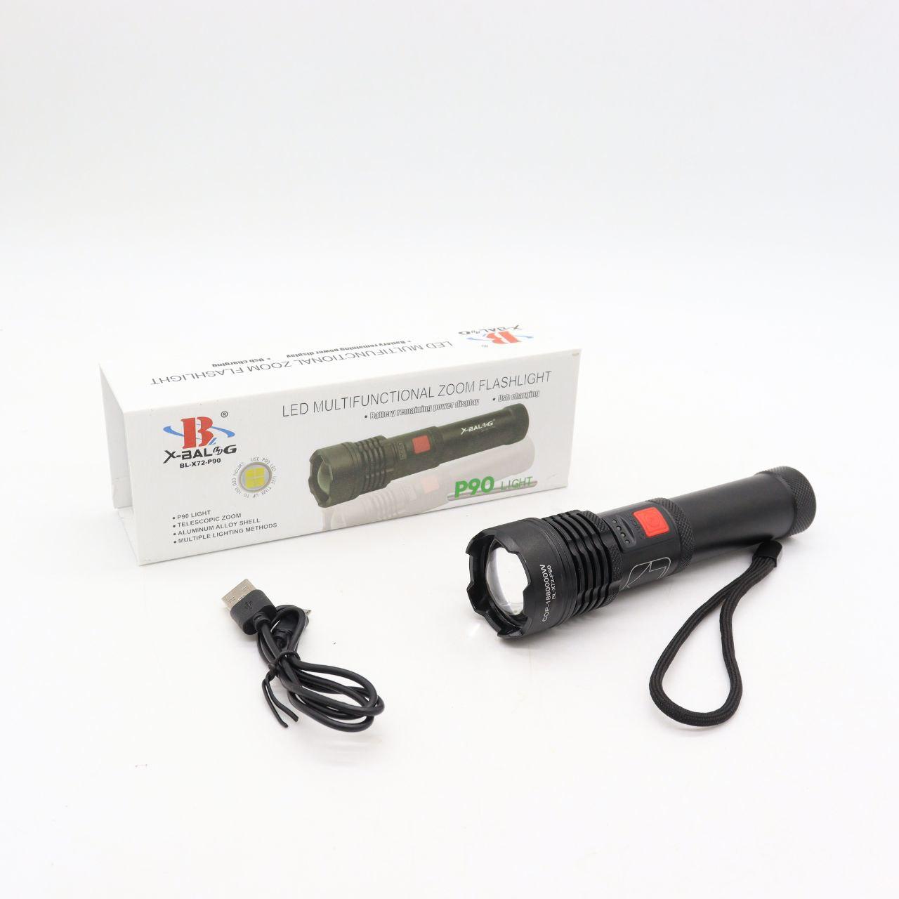 Акумуляторний ручний ліхтар із USB, 5 режимів, BL-X72-P90, Чорний / Ліхтар тактичний ручний