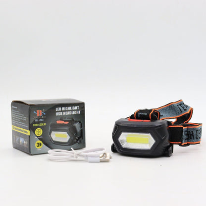 Акумуляторний ліхтар налобний з USB-зарядкою, BL 203 COB, Чорний / Налобний ліхтарик на голову з акумулятором