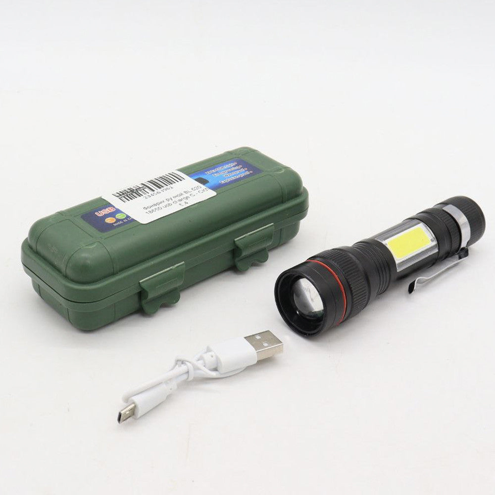 Ручний ліхтарик з акумулятором та USB зарядкою BL-520, Чорний / Світлодіодний ліхтар з боковим підсвічуванням