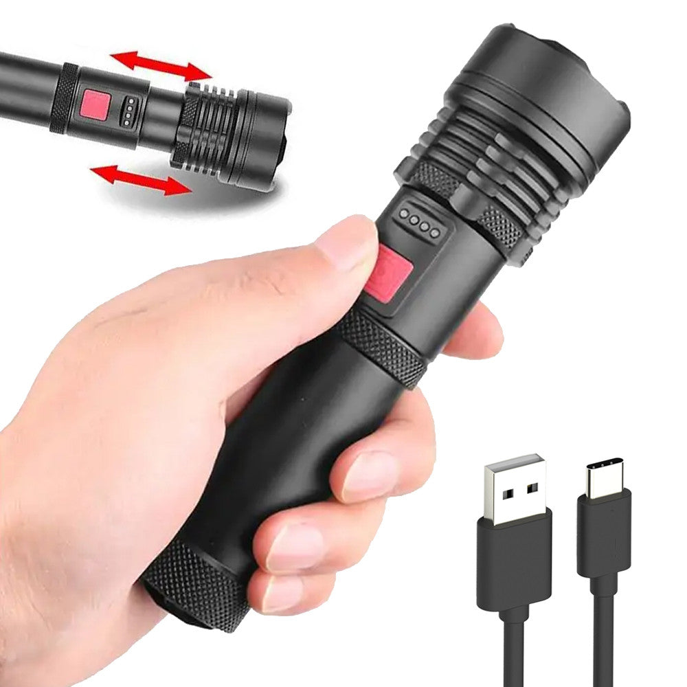 Акумуляторний ручний ліхтар із USB, 5 режимів, BL-X72-P90, Чорний / Ліхтар тактичний ручний