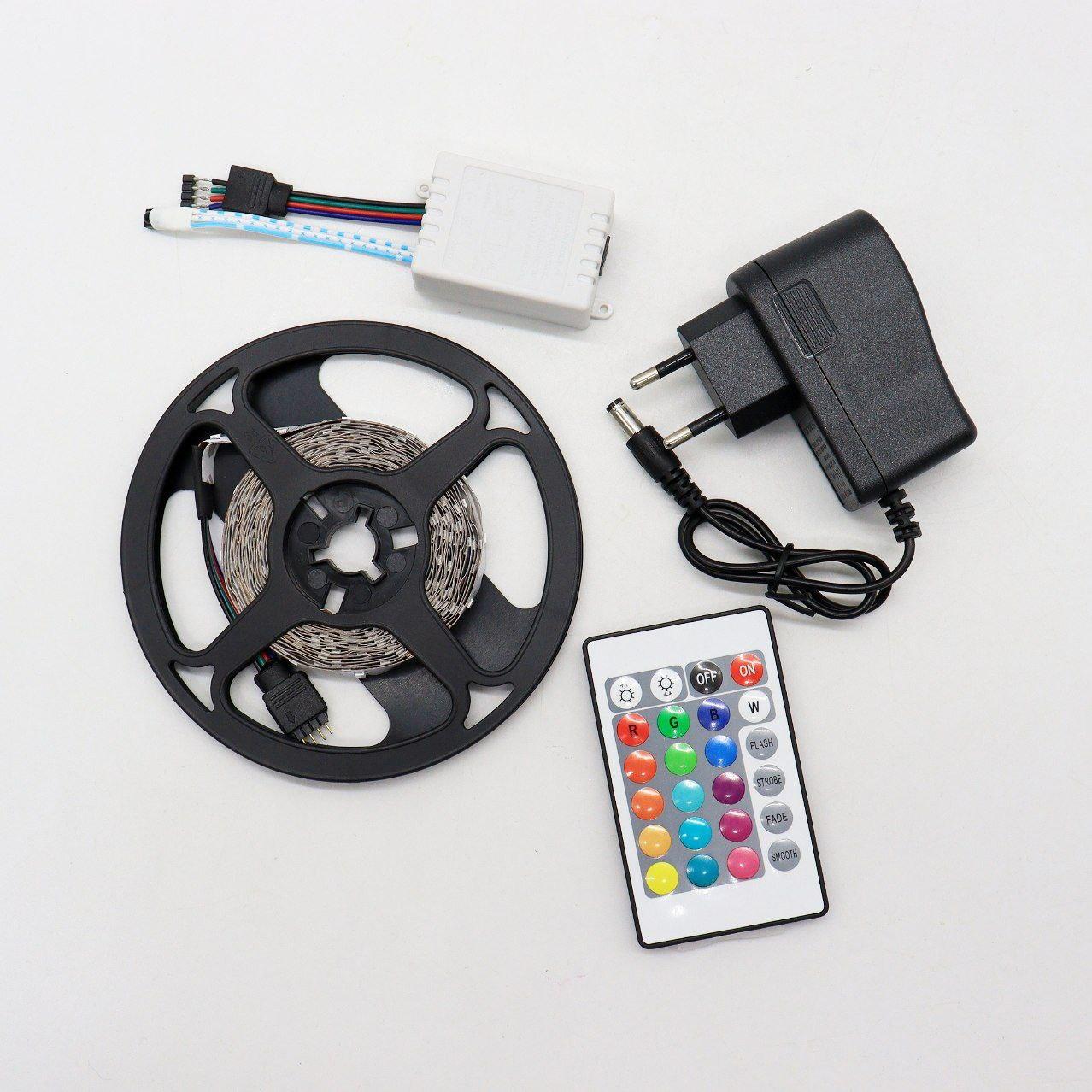 Комплект 3шт LED стрічка RGB, 5м, 12V, 3528, пульт та блок / Світлодіодна стрічка / Підсвічування в кімнату
