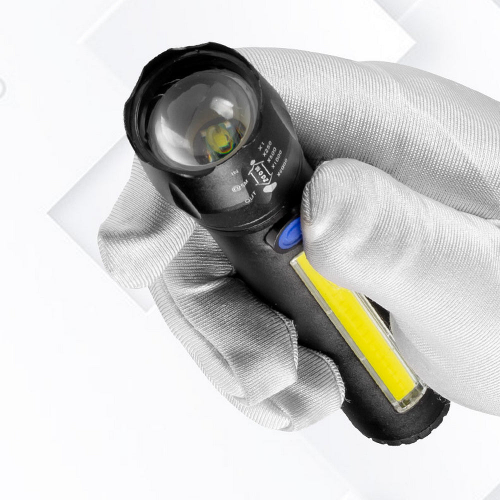 Тактичний ліхтар 2в1 BL-C62, акумуляторний з USB, ZOOM та бічним світлом та Кейс, Чорний / Потужний ручний ліхтарик