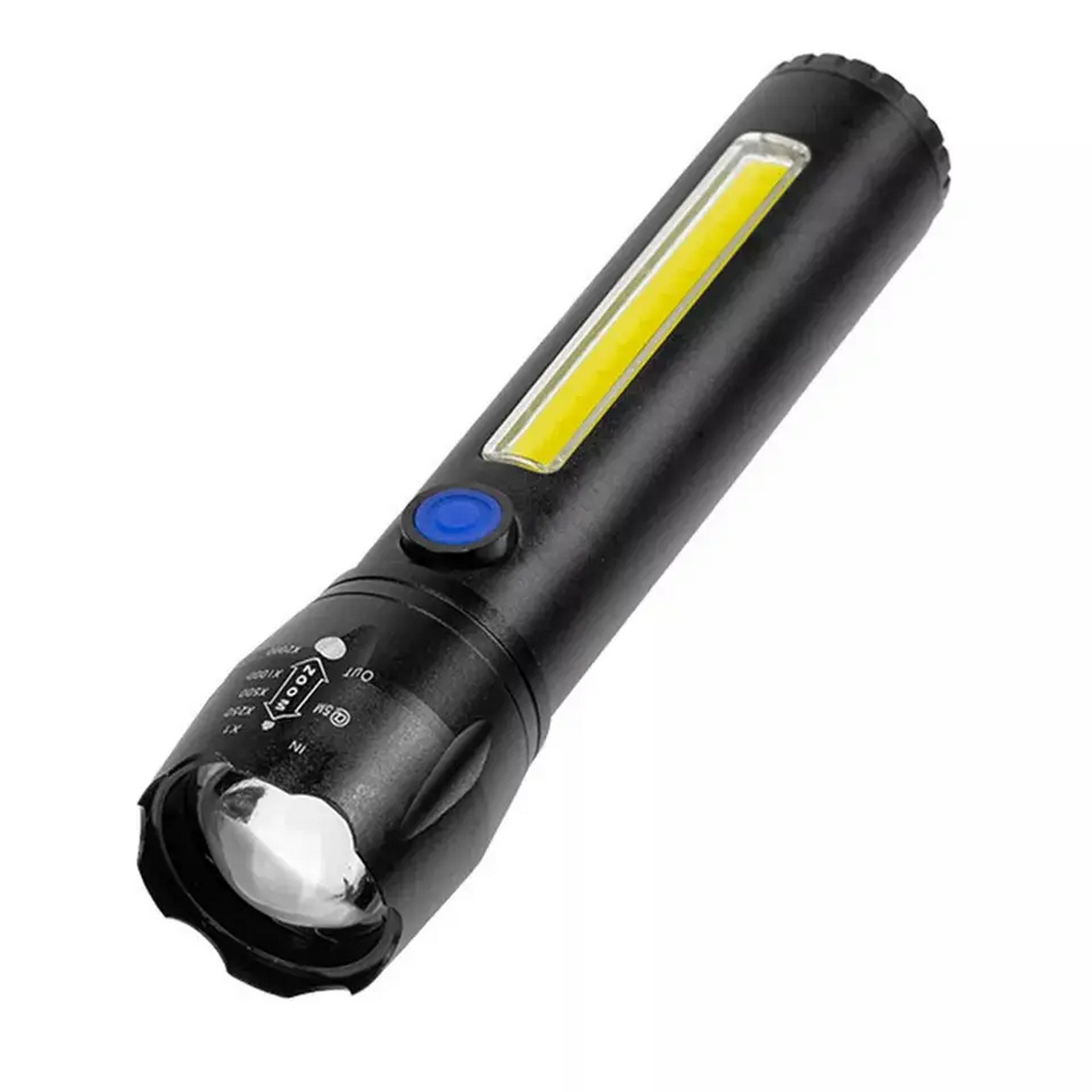 Тактичний ліхтар 2в1 BL-C62, акумуляторний з USB, ZOOM та бічним світлом та Кейс, Чорний / Потужний ручний ліхтарик