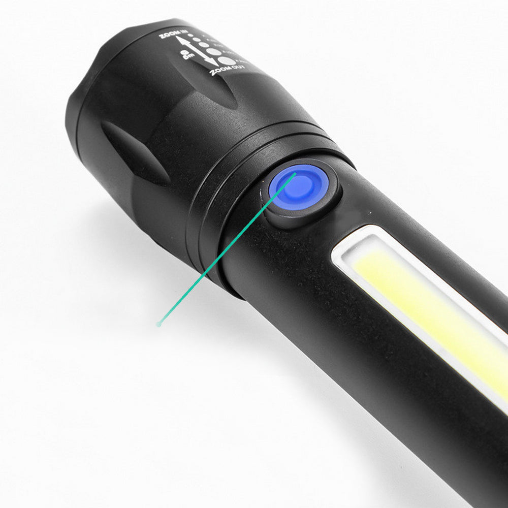 Тактичний ліхтар 2в1 BL-C62, акумуляторний з USB, ZOOM та бічним світлом та Кейс, Чорний / Потужний ручний ліхтарик