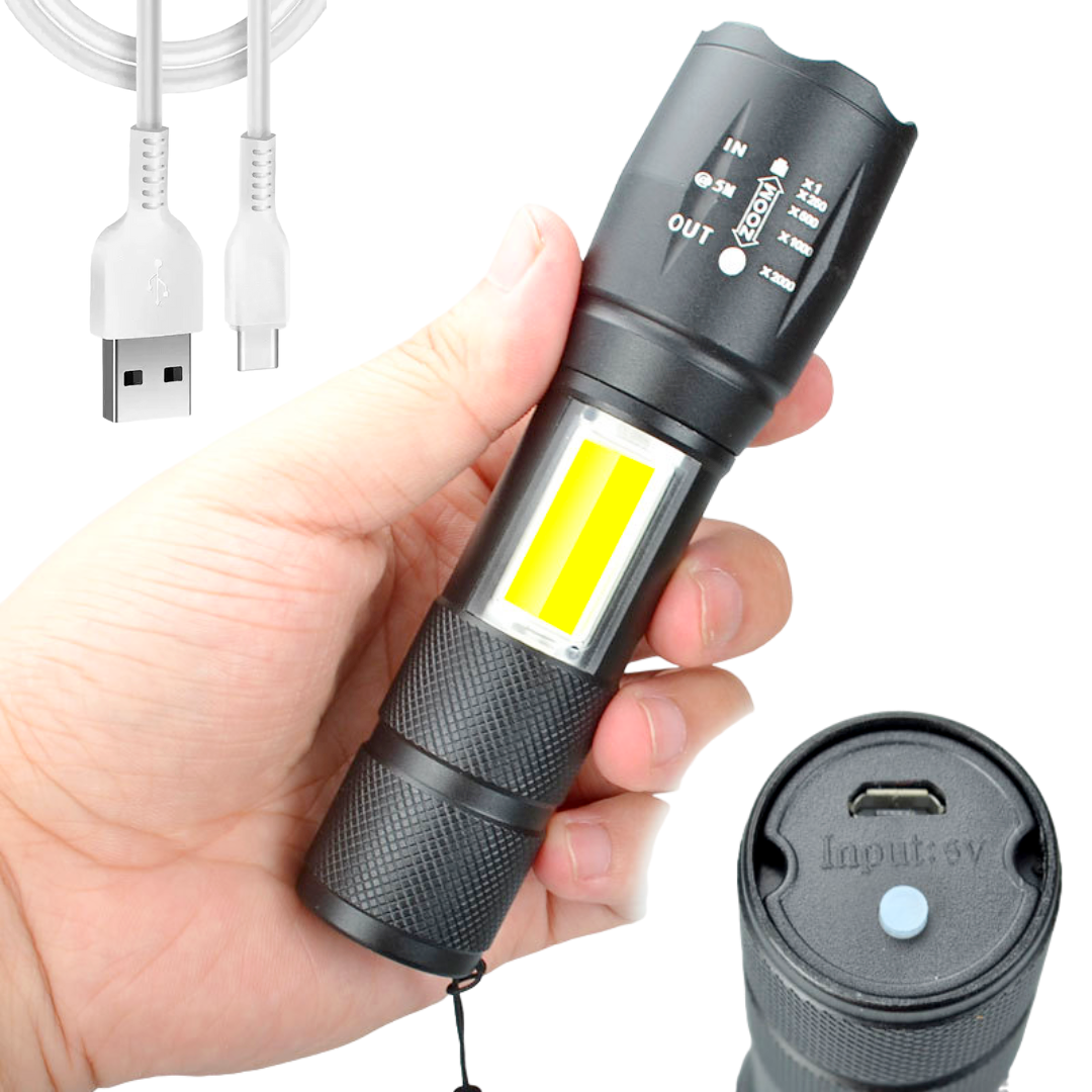 Потужний ручний ліхтарик з USB-зарядкою та ZOOM, BL-29-T6, Чорний / Тактичний LED ліхтар на акумуляторі