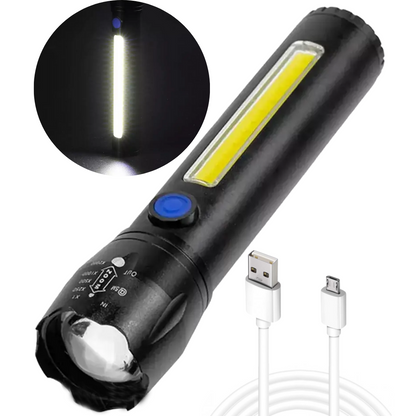 Тактичний ліхтар 2в1 BL-C62, акумуляторний з USB, ZOOM та бічним світлом та Кейс, Чорний / Потужний ручний ліхтарик