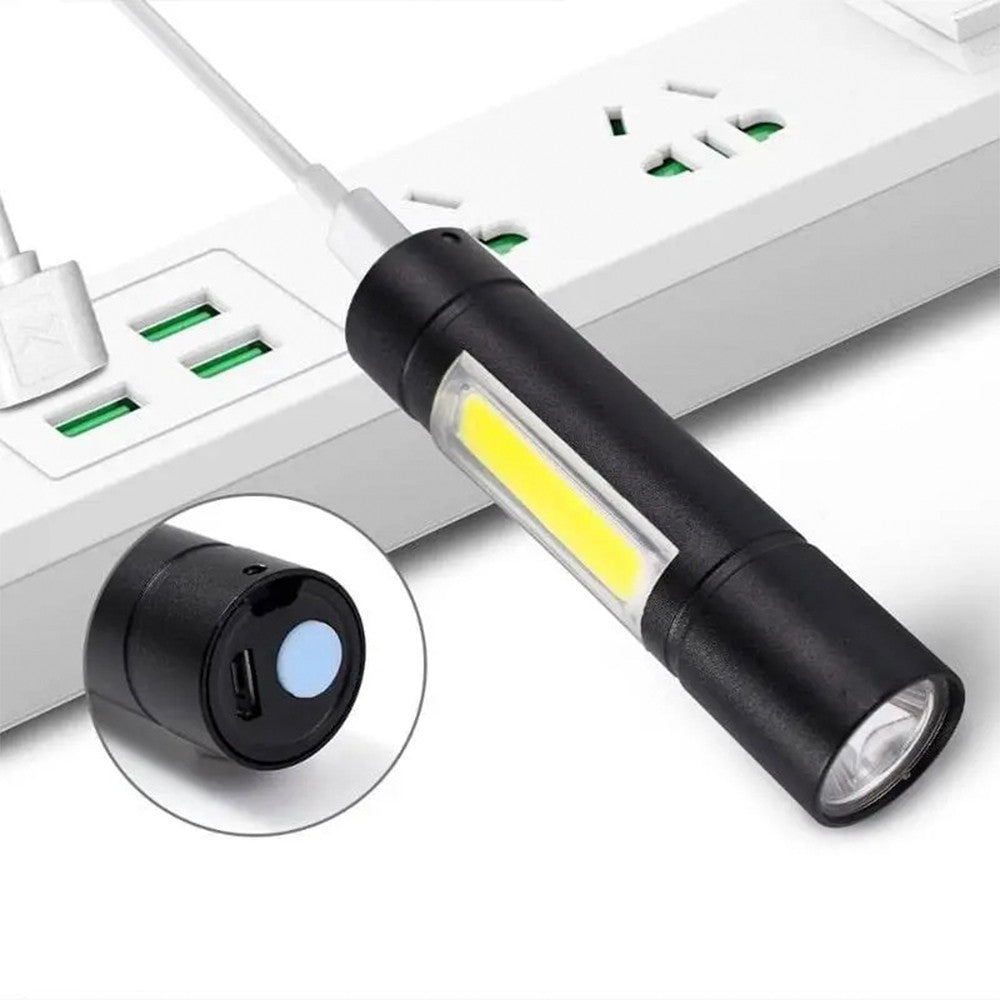 Ручний ліхтарик USB 2в1, ВL-519 XPE та COB, Чорний / Тактичний міні ліхтар з боковою лампою / Ліхтарик акумуляторний