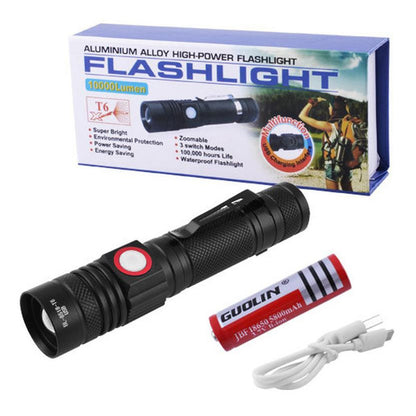 Ліхтарик ручний акумуляторний BL-518-T6, Чорний / Ліхтар з USB, з фокусуванням / Тактичний ліхтарик з кліпсою