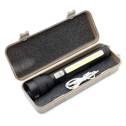 Ручний акумуляторний ліхтар 2-в-1 з USB та бічним світлом, COB P90 + чохол / Потужний тактичний ліхтарик