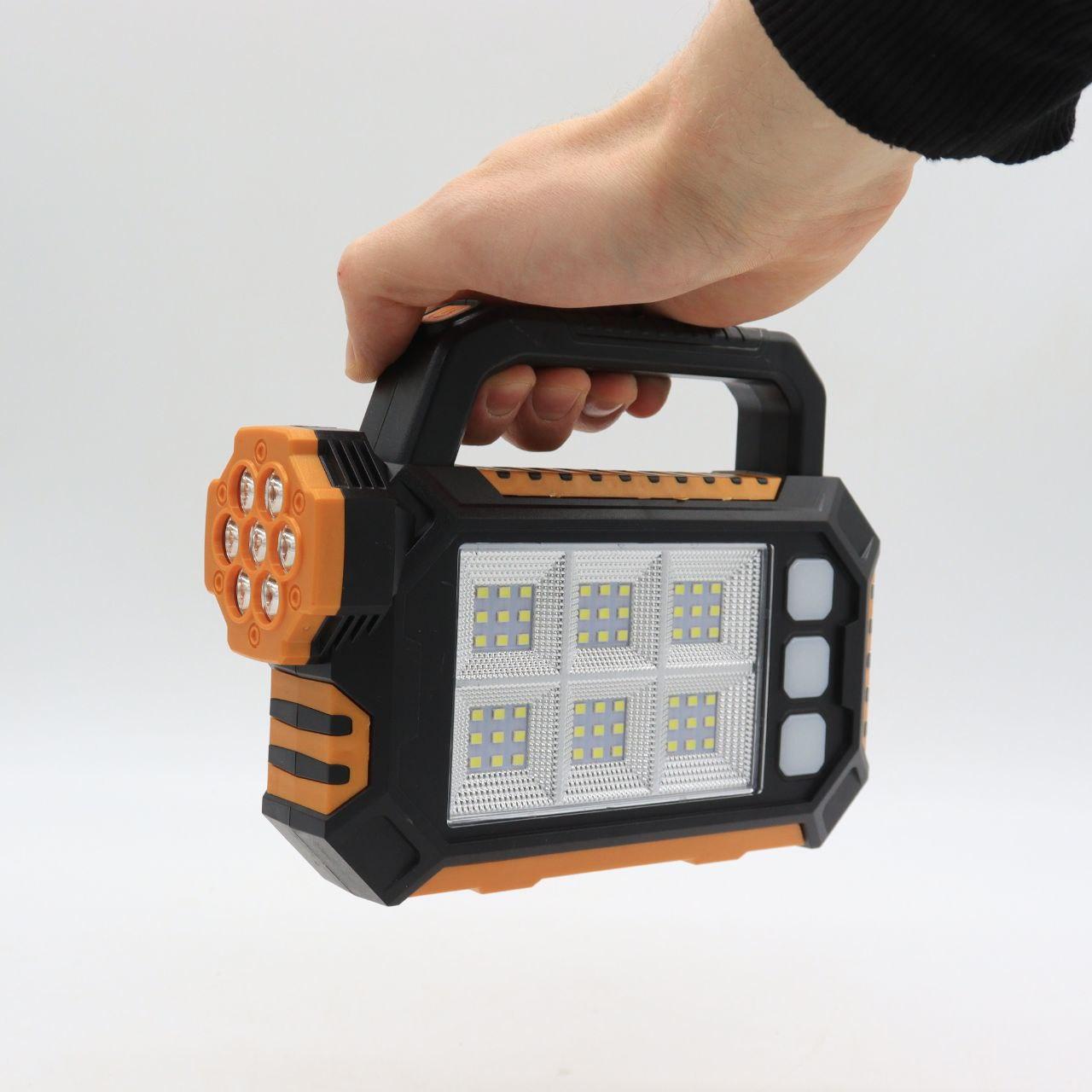 Ліхтар акумуляторний, 3 режими, USB, сонячна панель, 2800мАч, HS-8029-1-A, 7 + 54 SMD, Помаранчевий / Переносний ліхтарик /
