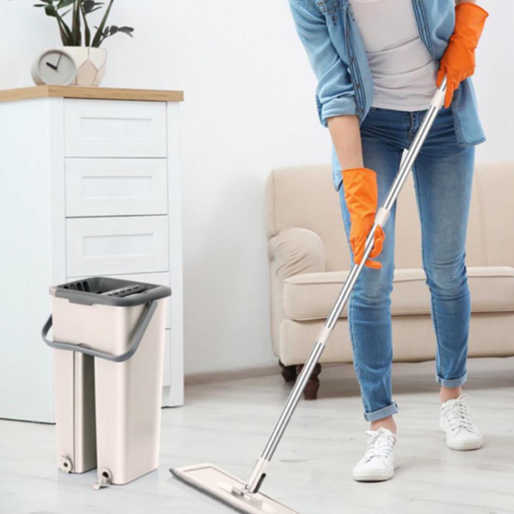 Швабра ледарка з віджимом 3,5л та 2насадки, Scratch Cleaning Mop, Бежовий / Комплект швабра з відром / Самовіджимаюча швабра