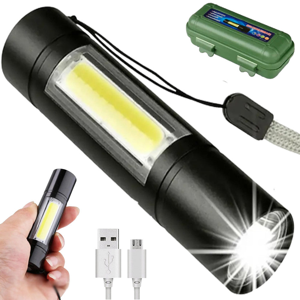 Ручний ліхтарик USB 2в1, ВL-519 XPE та COB, Чорний / Тактичний міні ліхтар з боковою лампою / Ліхтарик акумуляторний