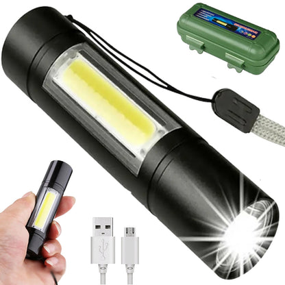 Ручний ліхтарик USB 2в1, ВL-519 XPE та COB, Чорний / Тактичний міні ліхтар з боковою лампою / Ліхтарик акумуляторний