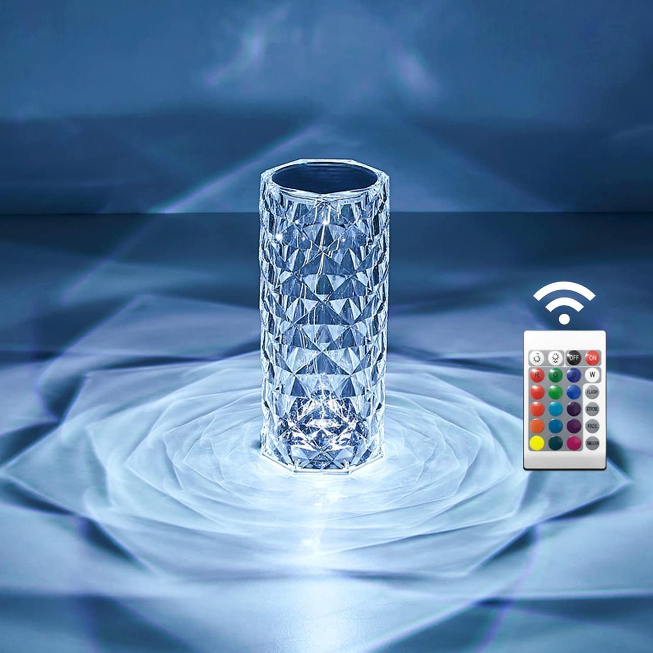 Настільна LED лампа з RGB та USB (21х9 см) та пульт ДК, Crystal Rose Ambience, Прозора / Акумуляторний нічник