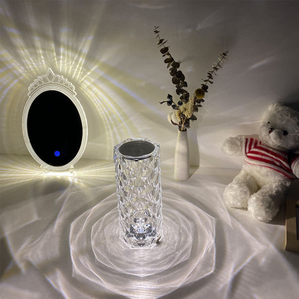 Настільна LED лампа з RGB та USB (21х9 см) та пульт ДК, Crystal Rose Ambience, Прозора / Акумуляторний нічник