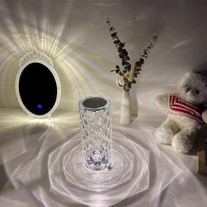 Настільна LED лампа з RGB та USB (21х9 см) та пульт ДК, Crystal Rose Ambience, Прозора / Акумуляторний нічник