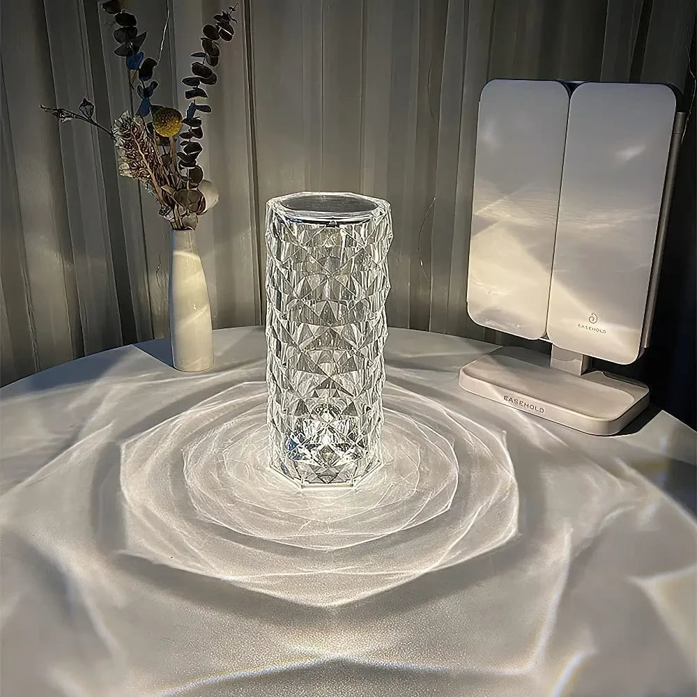 Настільна LED лампа з RGB та USB (21х9 см) та пульт ДК, Crystal Rose Ambience, Прозора / Акумуляторний нічник