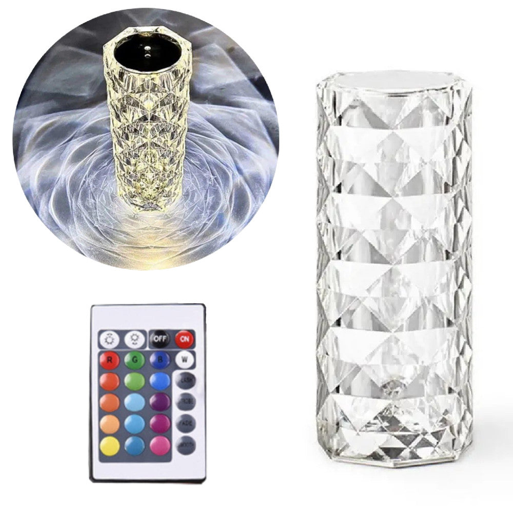 Настільна LED лампа з RGB та USB (21х9 см) та пульт ДК, Crystal Rose Ambience, Прозора / Акумуляторний нічник
