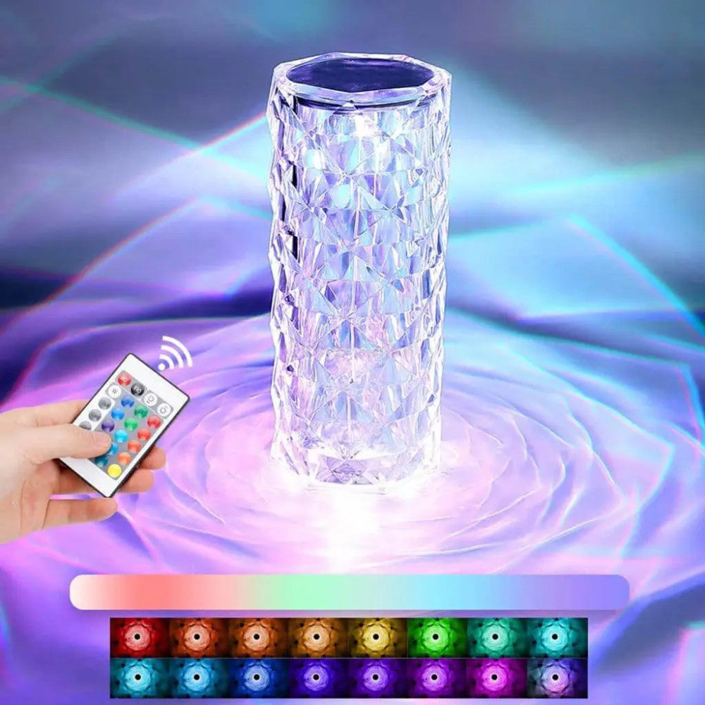 Настільна LED лампа з RGB та USB (21х9 см) та пульт ДК, Crystal Rose Ambience, Прозора / Акумуляторний нічник