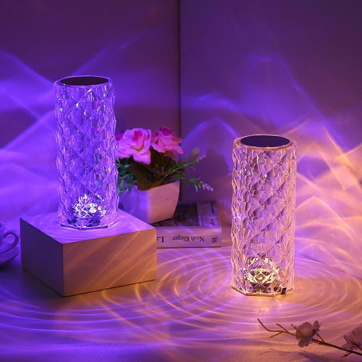 Настільна LED лампа з RGB та USB (21х9 см) та пульт ДК, Crystal Rose Ambience, Прозора / Акумуляторний нічник