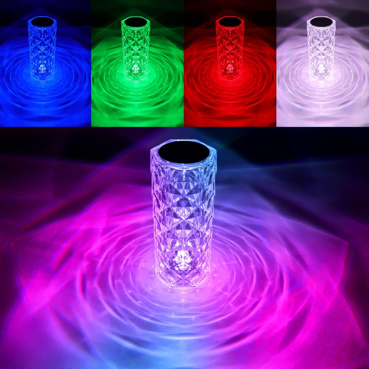 Настільна LED лампа з RGB та USB (21х9 см) та пульт ДК, Crystal Rose Ambience, Прозора / Акумуляторний нічник