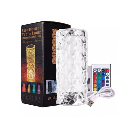 Настільна LED лампа з RGB та USB (21х9 см) та пульт ДК, Crystal Rose Ambience, Прозора / Акумуляторний нічник