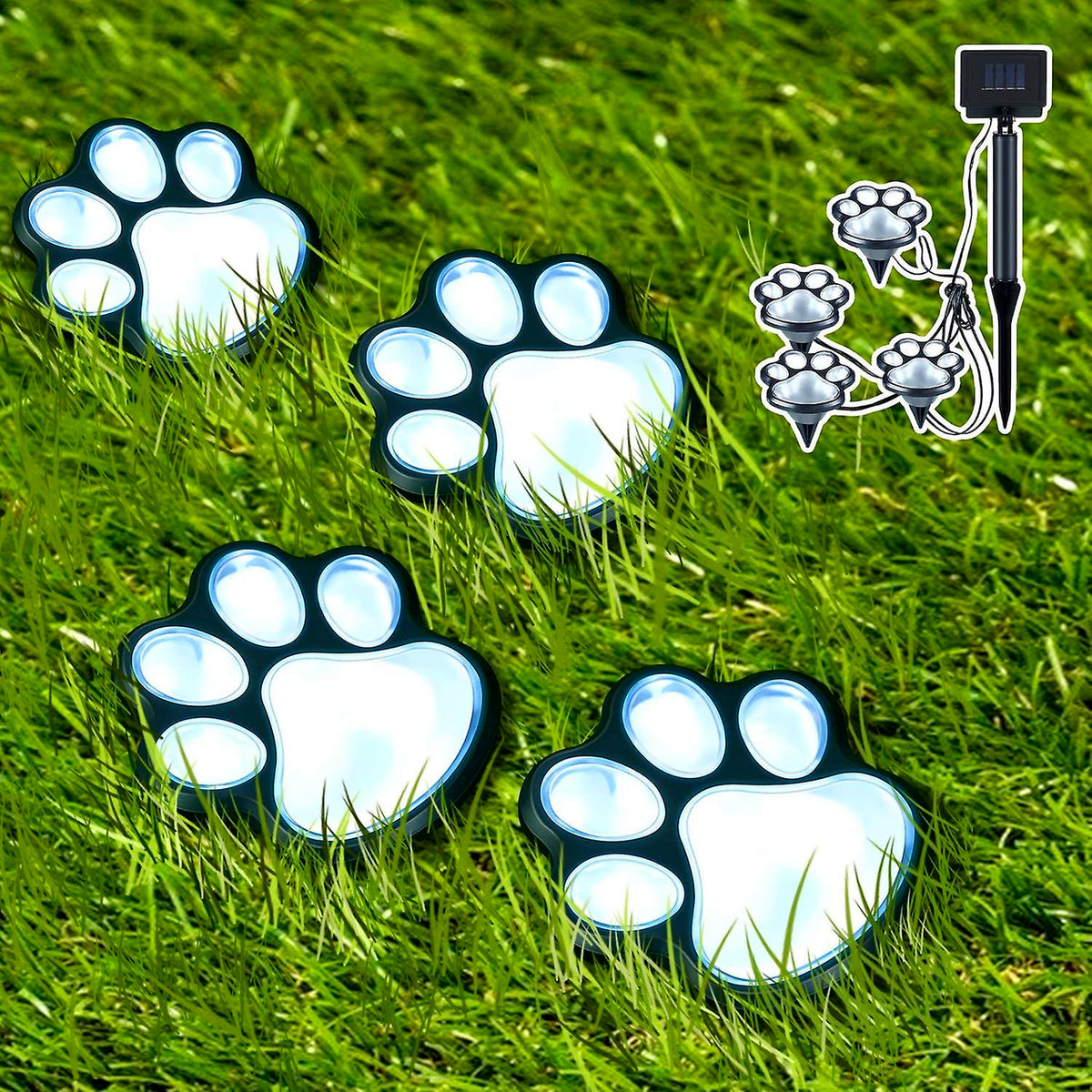 Садовий ліхтарик Лапки на сонячній батареї, 4 шт, Paw Prints Lights DL49, Чорний / Ліхтар для газону