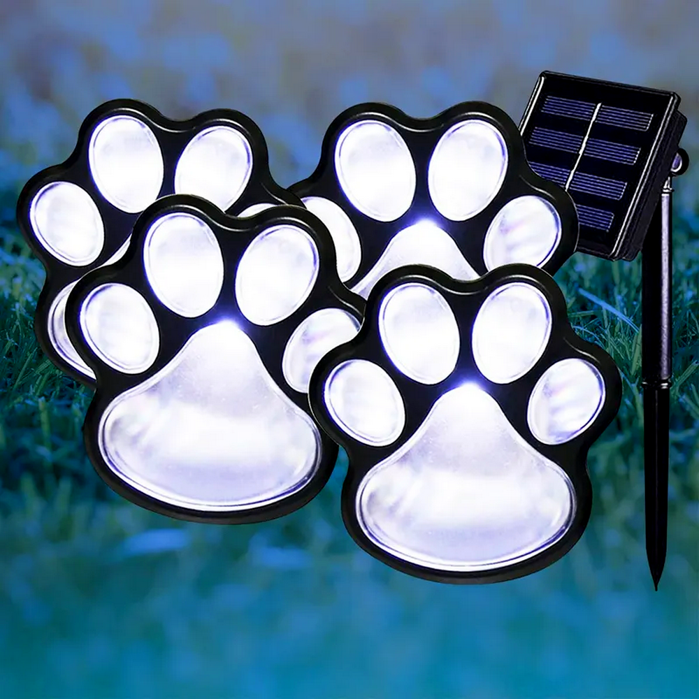 Садовий ліхтарик Лапки на сонячній батареї, 4 шт, Paw Prints Lights DL49, Чорний / Ліхтар для газону