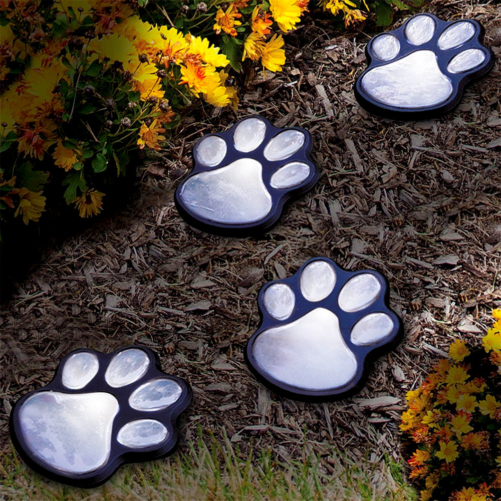 Садовий ліхтарик Лапки на сонячній батареї, 4 шт, Paw Prints Lights DL49, Чорний / Ліхтар для газону