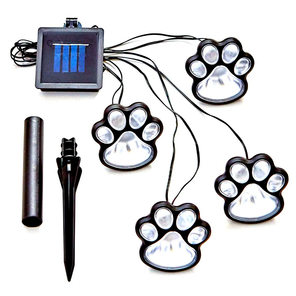 Садовий ліхтарик Лапки на сонячній батареї, 4 шт, Paw Prints Lights DL49, Чорний / Ліхтар для газону