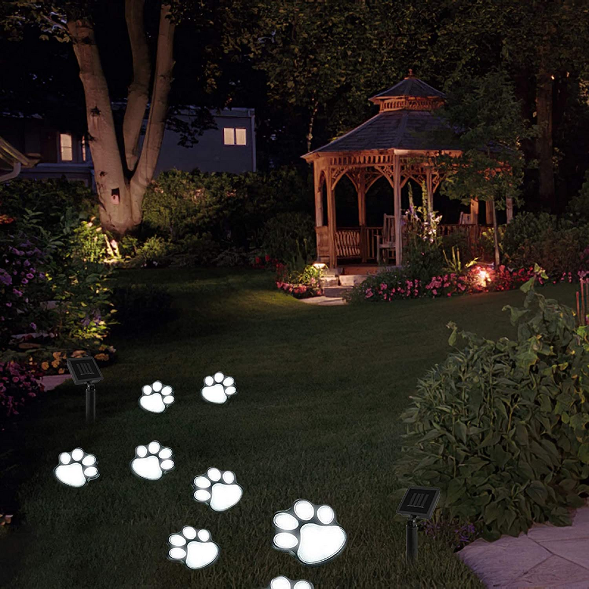 Садовий ліхтарик Лапки на сонячній батареї, 4 шт, Paw Prints Lights DL49, Чорний / Ліхтар для газону