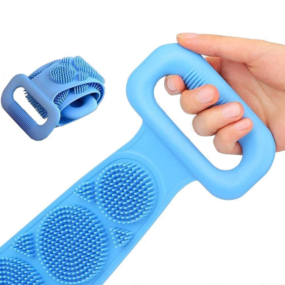 Двостороння силіконова мочалка Silicon bath towel, Блакитна / Масажер для тіла / Мочалка з ручками