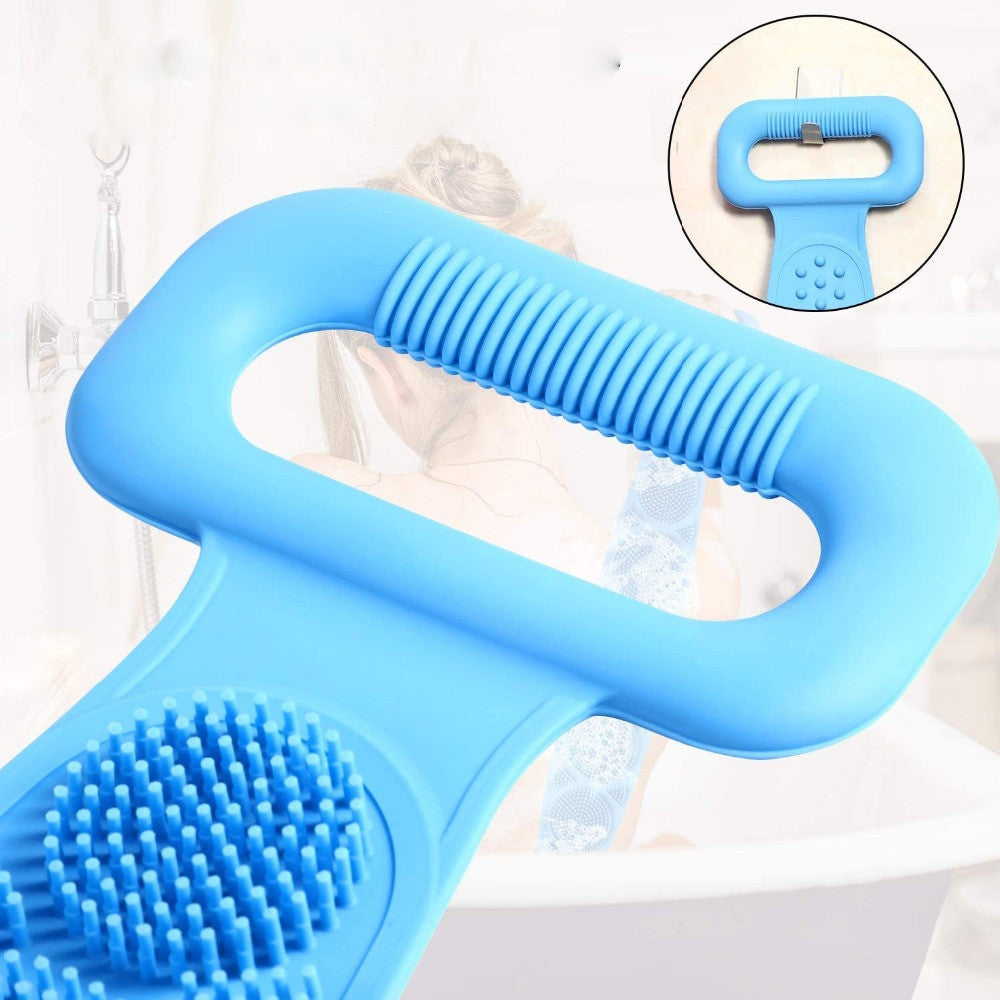 Двостороння силіконова мочалка Silicon bath towel, Блакитна / Масажер для тіла / Мочалка з ручками