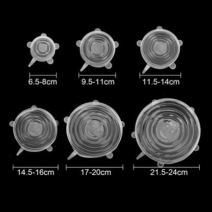 Універсальні силіконові кришки 6 шт, Silicon Cap, колір Рандом / Набір багаторазових кришок для посуду