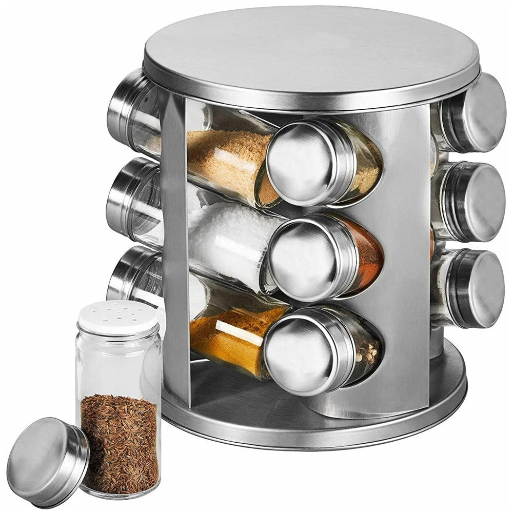 Набір баночок для спецій 12шт на підставці, що крутиться Spice Carousel, Сріблястий / Органайзер для спецій